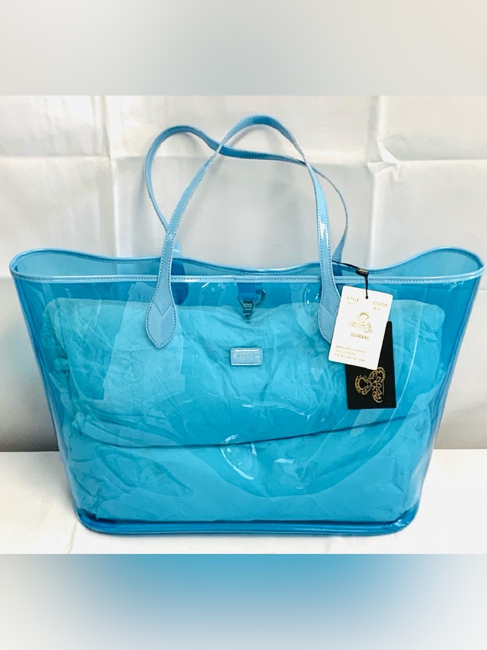 SORIAL CLEAR BLUE SPLASH TOTE SHOULDER BAG: YOUR SUMMER BEACH & POOL COMPANION - Picture 8 of 10